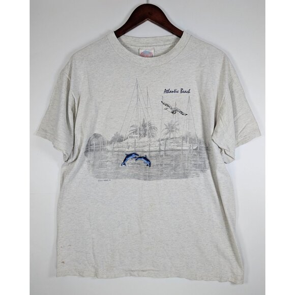 Vintage Atlantic Beach NC Embroidered Dolphin Shirt Large Single Stitch VTG 90s - Picture 1 of 10